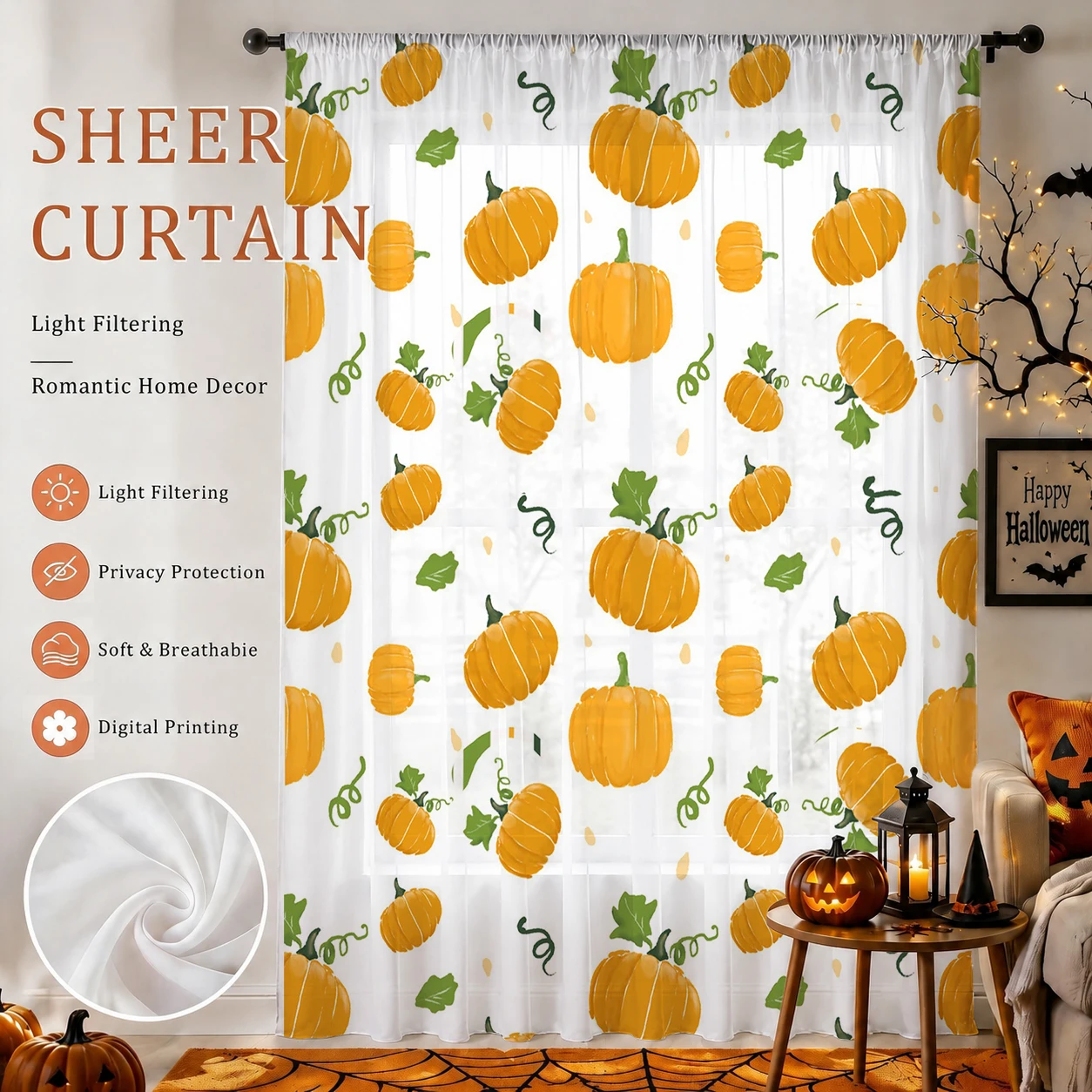 Halloween Sheer Curtain Rod Po - огляд і ціна Curtain Rods