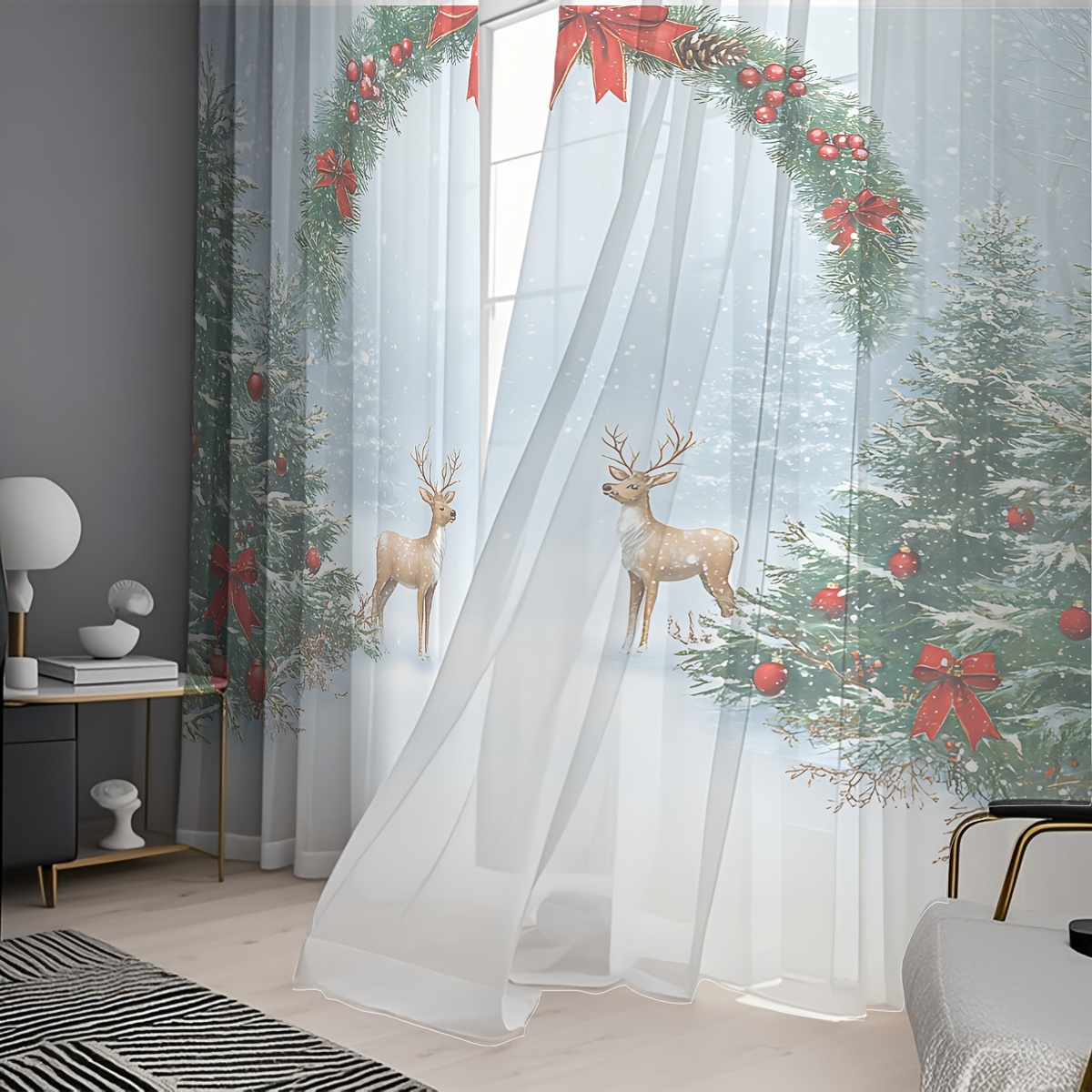 2PCS Christmas Winter Sheer Cu - огляд і ціна Curtain Rods